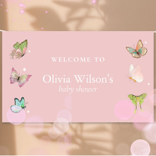 Pink Lila Pastel Butterfly Girl Babydusche Banner