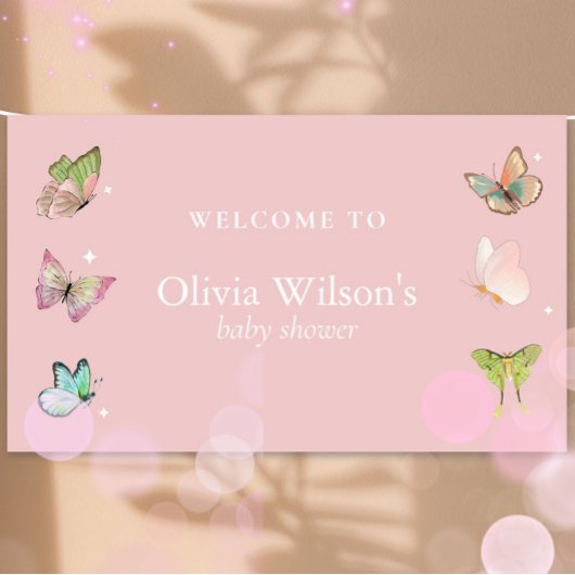 Pink Lila Pastel Butterfly Girl Babydusche Banner