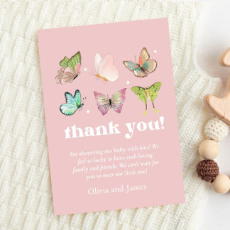 Pink Lila Pastel Butterfly Girl Babydusche Dankeskarte