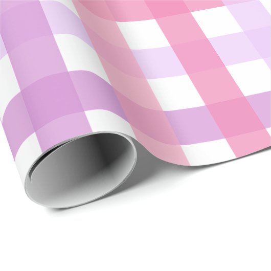 Pink Lila Pastel Gingham Pattern Geschenkpapier (Rolleneckpunkt)