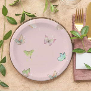 Pink Lila Pastell Butterfly Pappteller