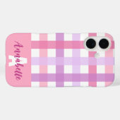 Pink Lila Pastell Gingham Pattern Monogram Case-Mate iPhone Hülle (Rückseite (Horizontal))