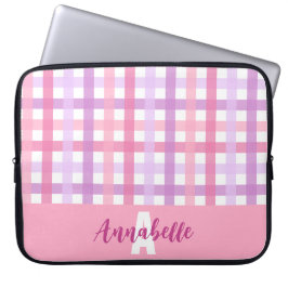 Pink Lila Pastell Gingham Pattern Monogram Laptopschutzhülle