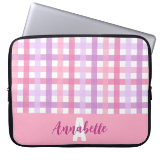 Pink Lila Pastell Gingham Pattern Monogram Laptopschutzhülle