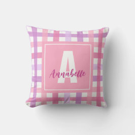 Pink Lila Pastell Modernes Gingham Monogram Kissen