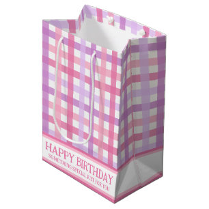 Pink Lila Pastell Modernes Gingham-Muster Mittlere Geschenktüte