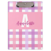 Pink Lila Pastell Monogram Gingham Pattern Klemmbrett (Vorderseite)