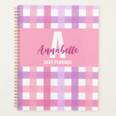 Pink Lila Pastell Monogram Gingham Pattern Planer (Vorderseite)
