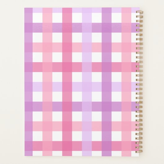 Pink Lila Pastell Monogram Gingham Pattern Planer (Rückseite)