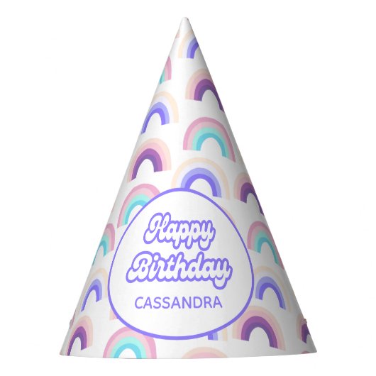 Pink Lila Pastell Watercolor Rainbow Party Hut Partyhütchen (Vorderseite)