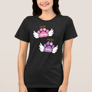 Pink & Lila Paws Angel Wings 2 Hunde Gedenkstätte Tri-Blend Shirt