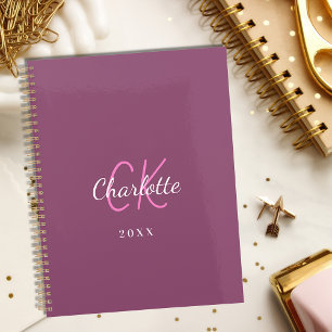 Pink, lila Pflaumenmonogramm, Name 2026 Planer