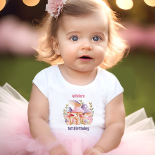 Pink Lila Pilze Herbst 1. Geburtstag Baby Girl T-shirt