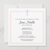 Pink Lila Polka Dot Cross | Taufe Einladung (Vorderseite)