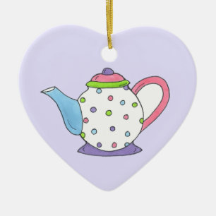 Pink Lila Polka Dot Teapot Tee Personalisiert Keramik Ornament