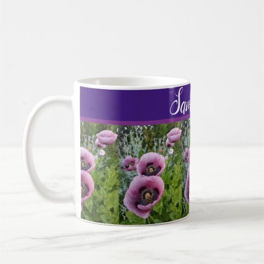 Pink Lila Poppy Blume Pappies Blumenstrauß Kaffeetasse (Links)