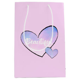 Pink Lila schönes Herzstück strahlend Mittlere Geschenktüte