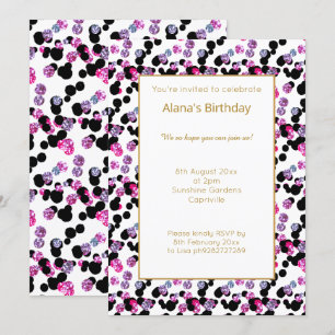 PINK LILA SCHWARZ LEOPARD SPOT GEBURTSTAG EINLADUNG