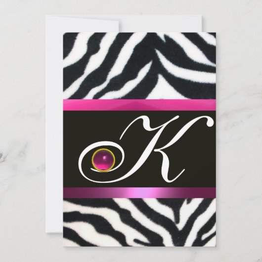 PINK, LILA SCHWARZ-WEISSE ZEBRA FUR MONOGRAM fuchs Einladung (Vorderseite)