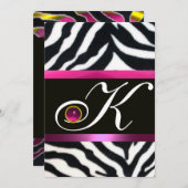 PINK, LILA SCHWARZ-WEISSE ZEBRA FUR MONOGRAM fuchs Einladung (Vorne/Hinten)