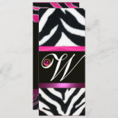 PINK, LILA SCHWARZ-WEISSE ZEBRA FUR MONOGRAM fuchs Einladung (Vorne/Hinten)