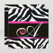 PINK, LILA SCHWARZ-WEISSE ZEBRA FUR MONOGRAM fuchs Einladung (Vorne/Hinten)