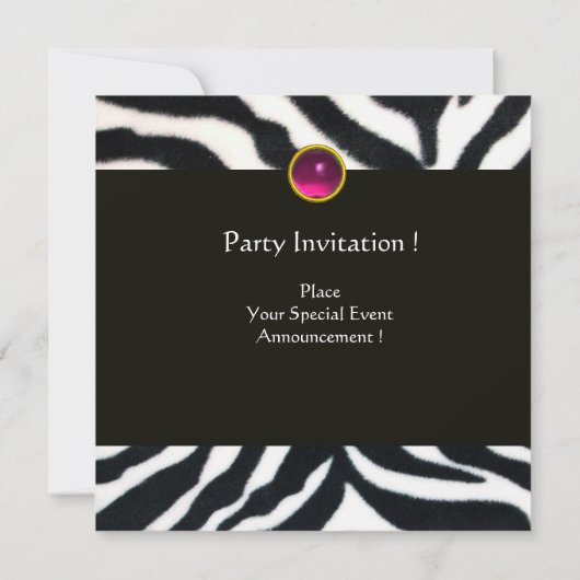 PINK, LILA SCHWARZ-WEISSE ZEBRA FUR MONOGRAM fuchs Einladung (Rückseite)