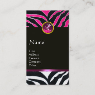 PINK, LILA SCHWARZ-WEISSES ZEBRA-FUR-MONOGRAMM VISITENKARTE
