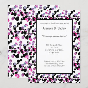 PINK LILA SCHWARZER LEOPARD SPOT PATTERN GEBURTSTA EINLADUNG