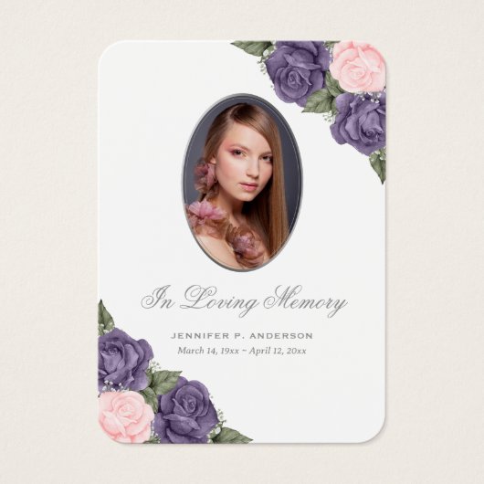 Pink Lila Silver Memorial Beerdigungskarte (Vorderseite)