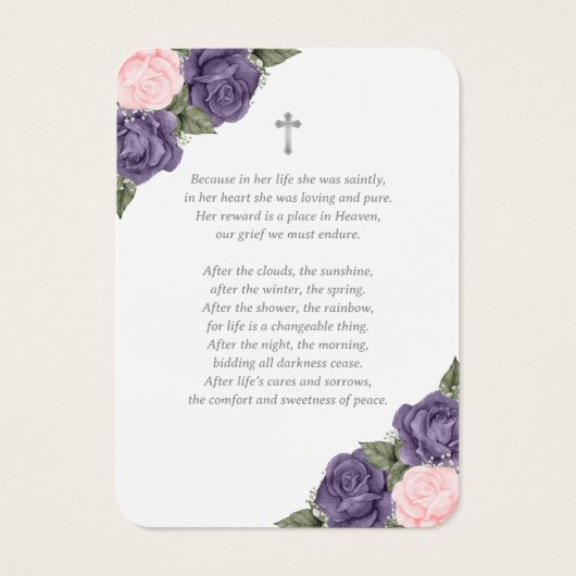 Pink Lila Silver Memorial Beerdigungskarte (Rückseite)