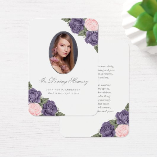 Pink Lila Silver Memorial Beerdigungskarte (Schreibtisch)