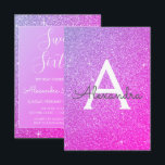 Pink Lila Sparkle Glitzer 16 . Geburtstag Geburtst Einladung<br><div class="desc">Rosa und Lila Ombre Sparkle Glitzer 16 . Geburtstag Monogram Name and Initial Birthday Party Einladung. Diese Einladung ist ideal für die Girly Pink und Lila Sparkle Glitzer Sweet 16 Birthday Party,  die im Ombre-Design feiern möchten.</div>