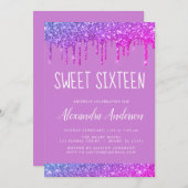 Pink Lila Sparkle Glitzer 16 . Geburtstag Geburtst Einladung (Vorne/Hinten)
