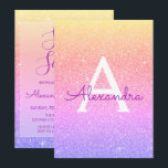 Pink Lila Sparkle Glitzer 16 . Geburtstag Geburtst Einladung<br><div class="desc">Girly Pink,  Lila Gold und Orange Ombre Pastel Gold Sparkle Glitzer 16 . Geburtstag Monogram Name und Erstgeburtstag Party Einladung. Diese Einladung ist ideal für die Pastel Sparkle Glitzer Sweet 16 Geburtstagsparty,  die in Gold feiern möchten.</div>