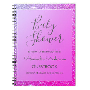 Pink Lila Sparkle Glitzer Baby Showbook Notizblock
