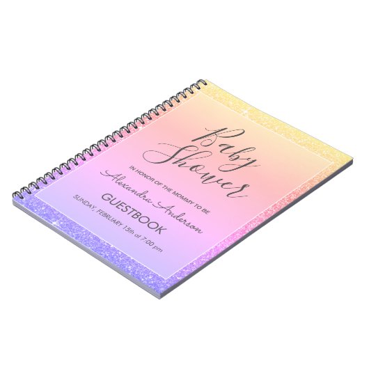 Pink Lila Sparkle Glitzer Baby Showbook Notizblock (Linke Seite)