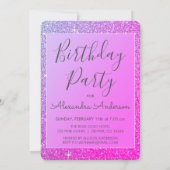 Pink Lila Sparkle Glitzer Giro Birthday Party Einladung (Rückseite)