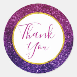 Pink Lila Sparkling Glitzer Edelsteine Danke Runder Aufkleber