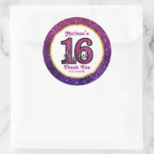 Pink & Lila Sweet 16 Sparkle Glitzer Vielen Dank Runder Aufkleber (Tasche)