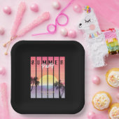 Pink-Lila-Synthwave-Sommerparty Pappteller (Party)
