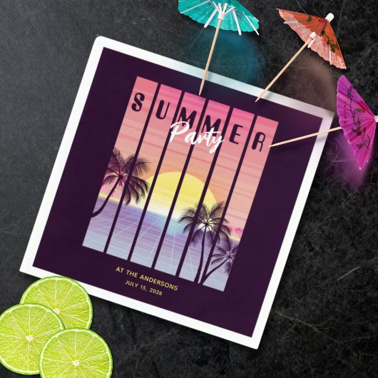 Pink-Lila-Synthwave-Sommerparty Serviette