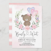 Pink Lila Teddy Bear Balloons Girl Baby Dusche Einladung (Vorne/Hinten)