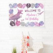 Pink Lila Three Rex Girl Dinosaurier Geburtstag Banner (InSitu)
