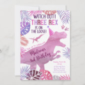 Pink Lila Three Rex Girl Dinosaurier Geburtstag Einladung (Vorderseite)