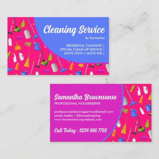 Pink Lila Tone Modernes Haus Reinigungsservice Visitenkarte (Vorne/Hinten)