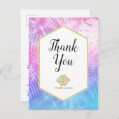 Pink Lila Tropical Danke Logos Business Postkarte (Vorne/Hinten)