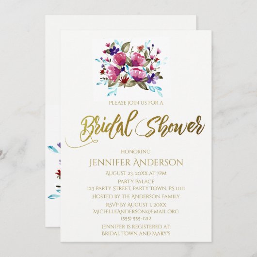 Pink Lila Tulip Floral Bouquet Brautparty Einladung (Vorne/Hinten)