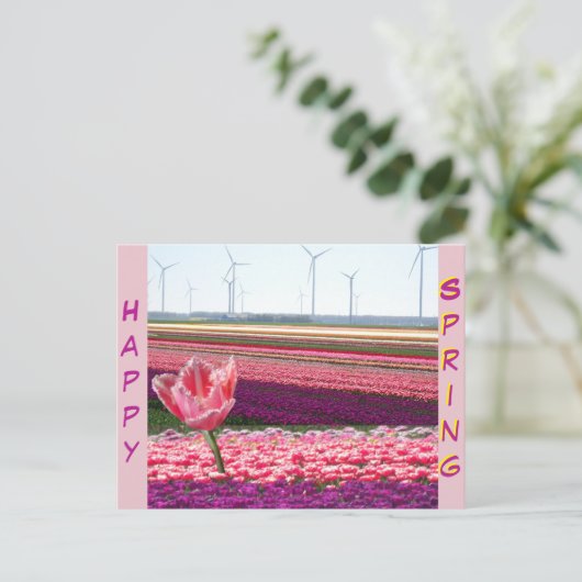 Pink Lila Tulips Field Happy Spring Postcard Postkarte (Stehend Vorderseite)