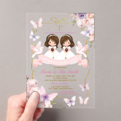 Pink & Lila Twin Girl Bibel Primera Comunión Acryleinladungen (Insitu (Handheld))